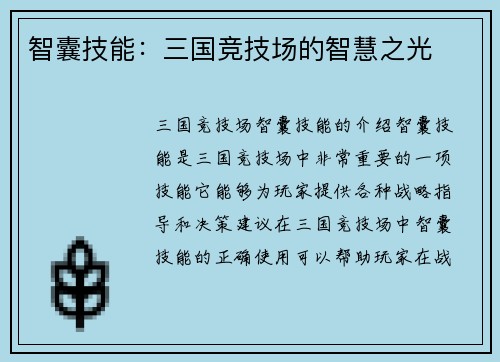 智囊技能：三国竞技场的智慧之光